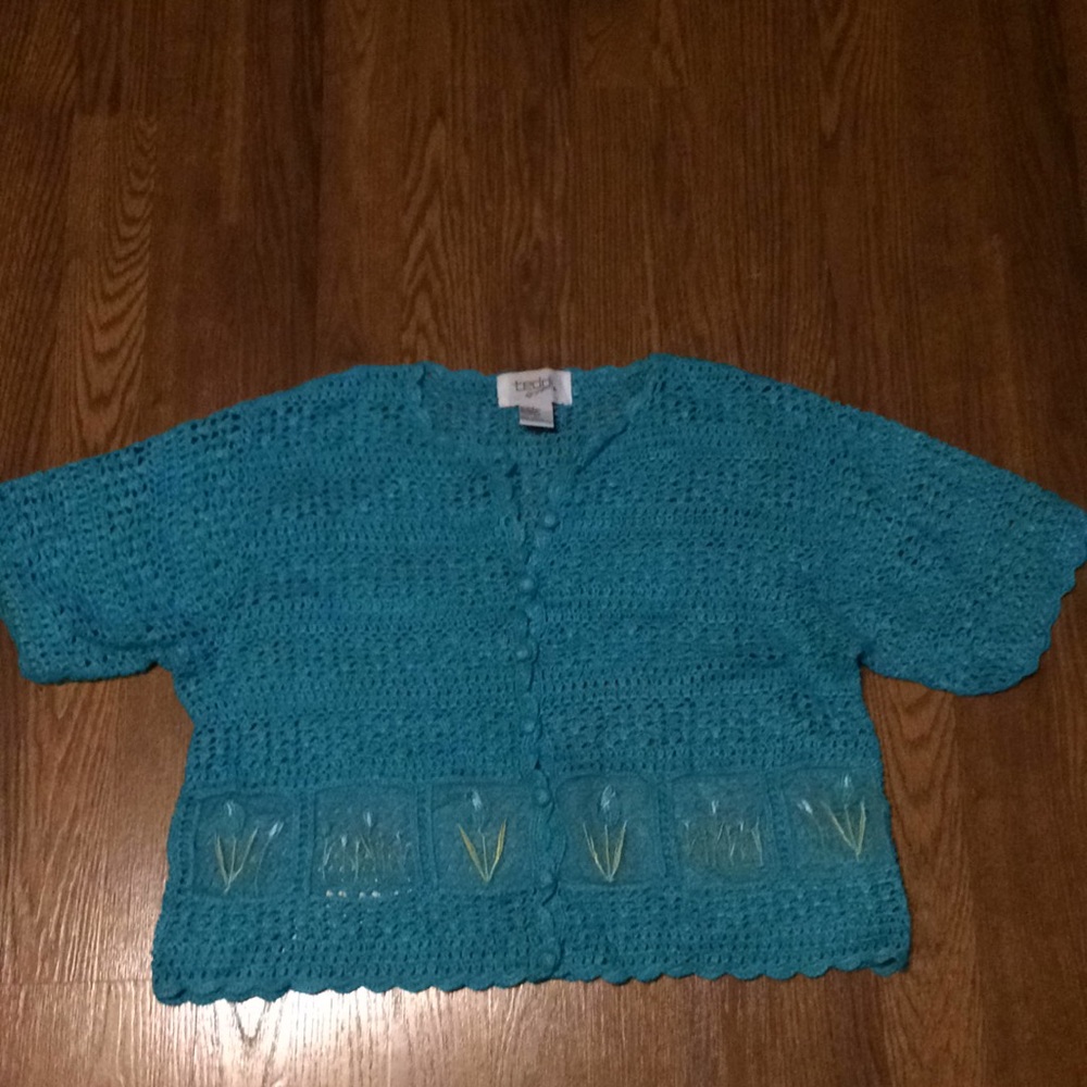 Teddi crocheted button shirt sleeve sweater